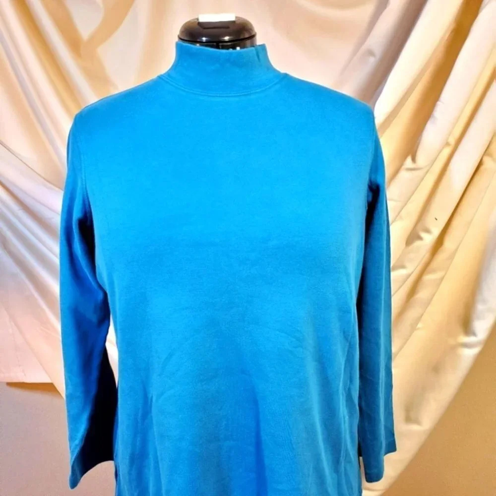 0093. Bridgewater Studio ~ Mock Neck T~ Beautiful Blue ~ 100% Cotton ~